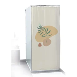 Discount Gifi Rideau de douche motif feuille beige et vert 180x200cm 100% polyester