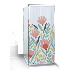 Clearance Gifi Rideau de douche motif floral et feuillage bleu vert rouge 180x200cm