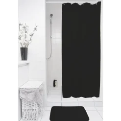 Outlet Gifi Rideau de douche noir motifs carrés sans anneaux