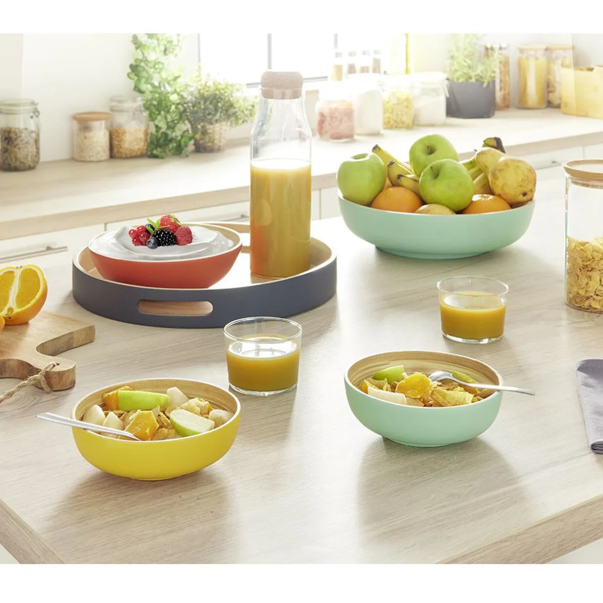 Saladier coloré en bambou^Gifi Online