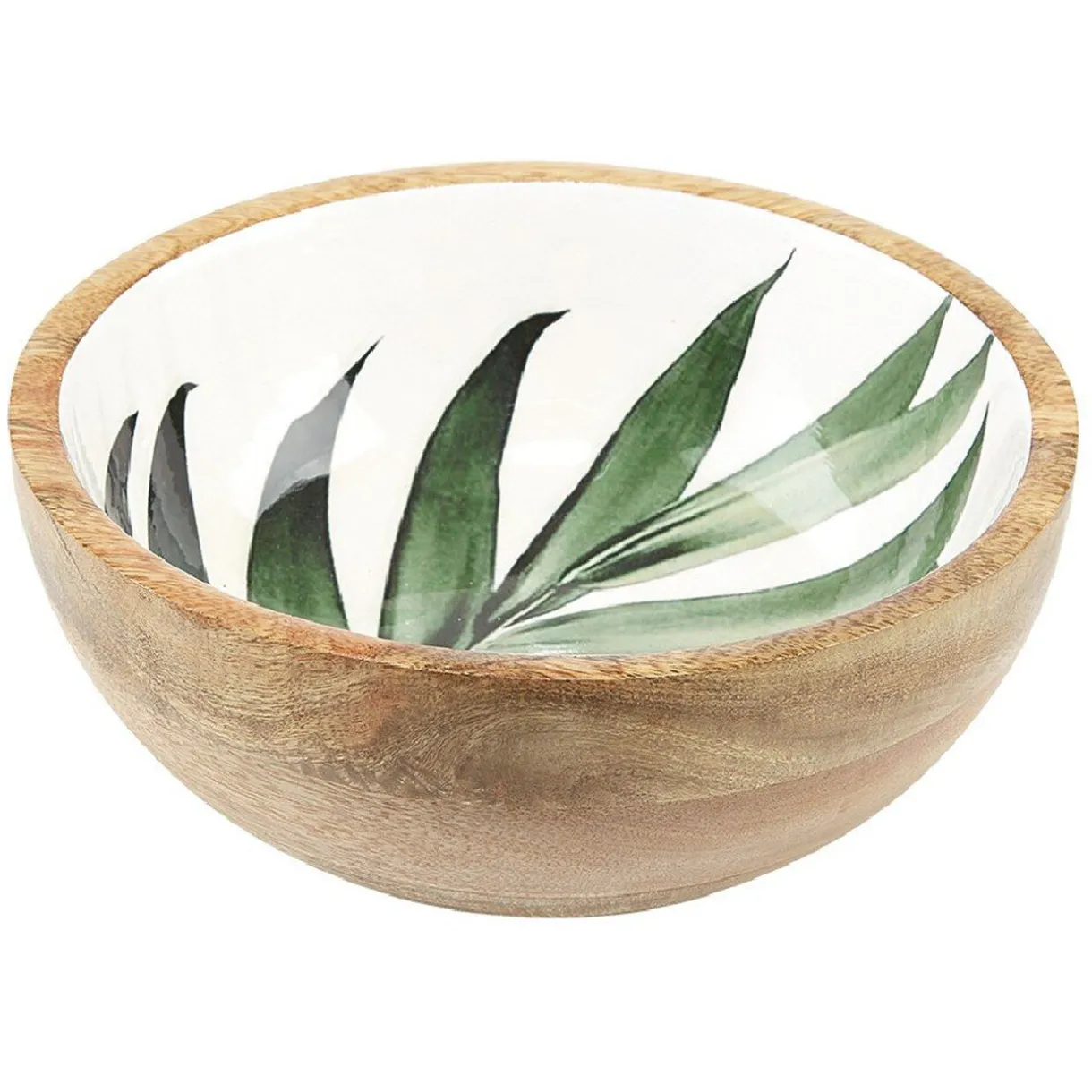 Saladier en bois interieur émail décor feuille^Gifi Best