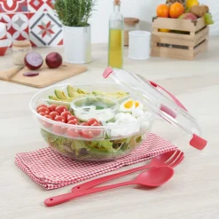 Saladier fraîcheur multicompartiments transparent et rouge^Gifi New