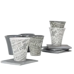 Service à café faïence ardoise gris blanc 6 personnes^Gifi
