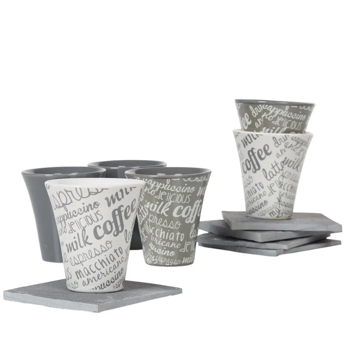 Service à café faïence ardoise gris blanc 6 personnes^Gifi