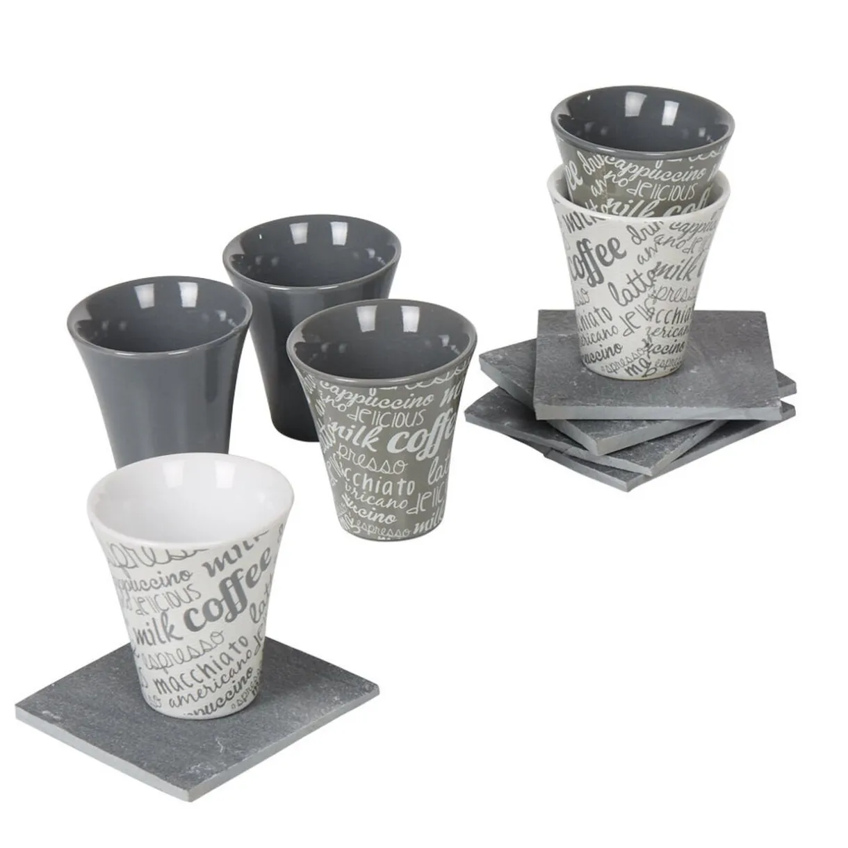 Service à café faïence ardoise gris blanc 6 personnes^Gifi