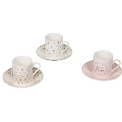 Service à café faïence blanc rose or 6 personnes^Gifi Online