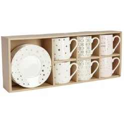 Service à café faïence blanc rose or 6 personnes^Gifi Online