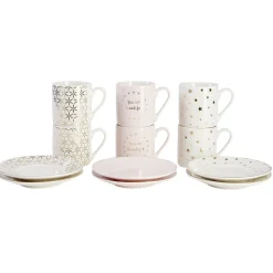 Service à café faïence blanc rose or 6 personnes^Gifi Online