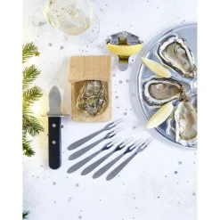 Service à huitres en inox et chêne 9 pièces^Gifi Best