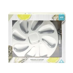 Service à huitres en inox 13 pièces avec couteau/fourchettes/assiettes^Gifi Discount
