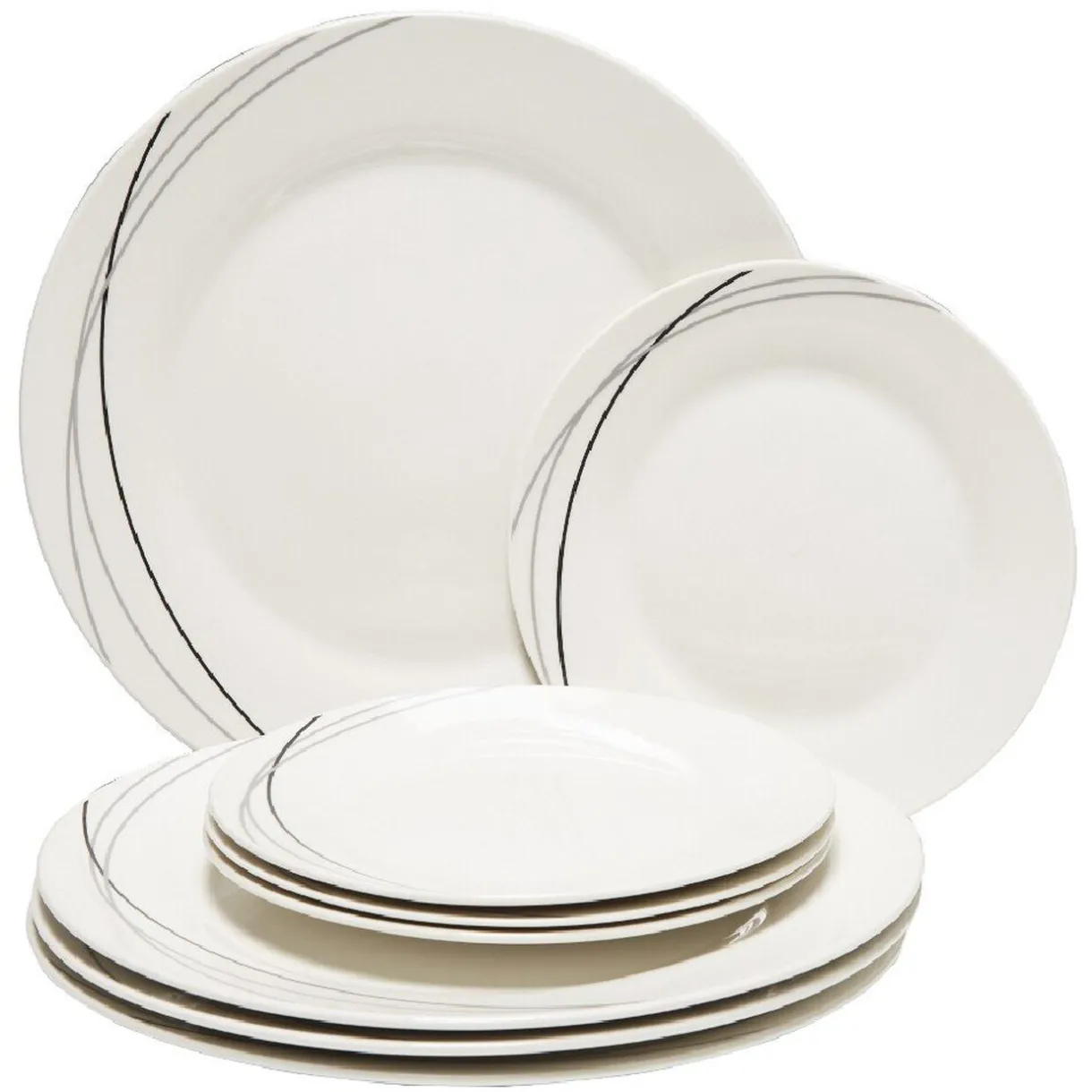 Service à vaisselle blanc lignes courbées noires et grises 8 pièces^Gifi Outlet