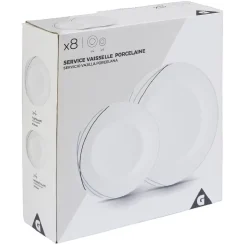 Service à vaisselle blanc lignes courbées noires et grises 8 pièces^Gifi Outlet