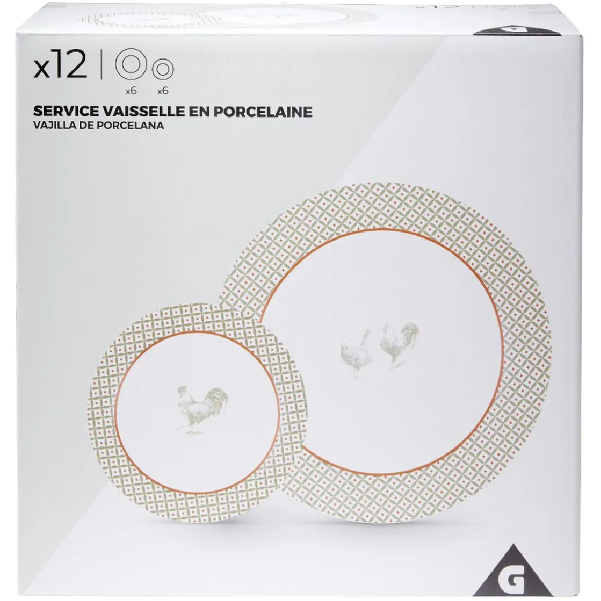 Service à vaisselle design campagne poule 12 pièces gris blanc rouge^Gifi Discount