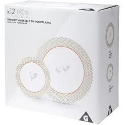 Service à vaisselle design campagne poule 12 pièces gris blanc rouge^Gifi Discount