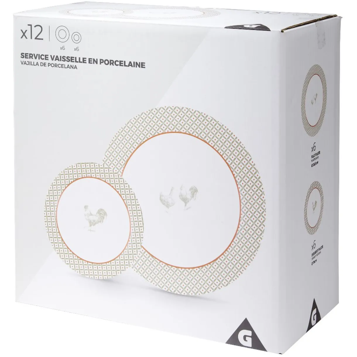 Service à vaisselle design campagne poule 12 pièces gris blanc rouge^Gifi Discount