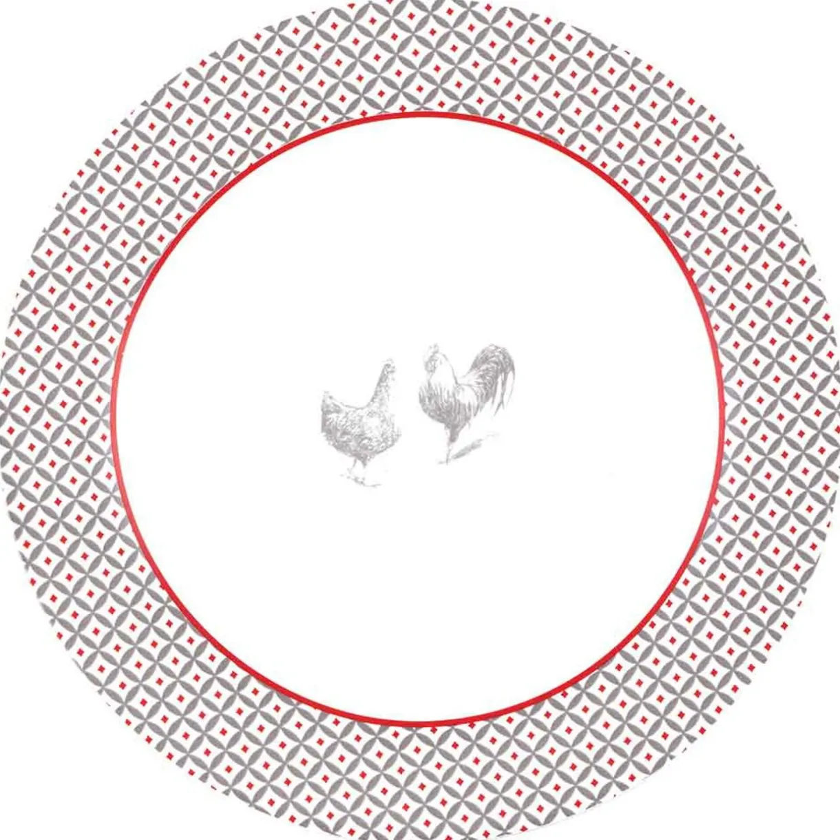 Service à vaisselle design campagne poule 12 pièces gris blanc rouge^Gifi Discount