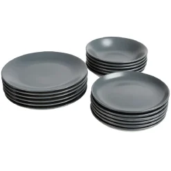 Service à vaisselle gris en faïence 18 pièces^Gifi New