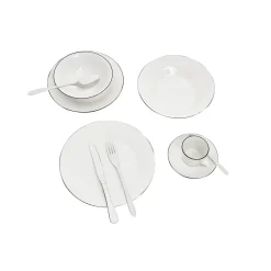 Service à vaisselle porcelaine blanc liseré noir 36 pièces^Gifi Hot