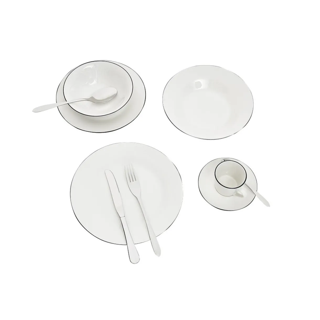 Service à vaisselle porcelaine blanc liseré noir 36 pièces^Gifi Hot