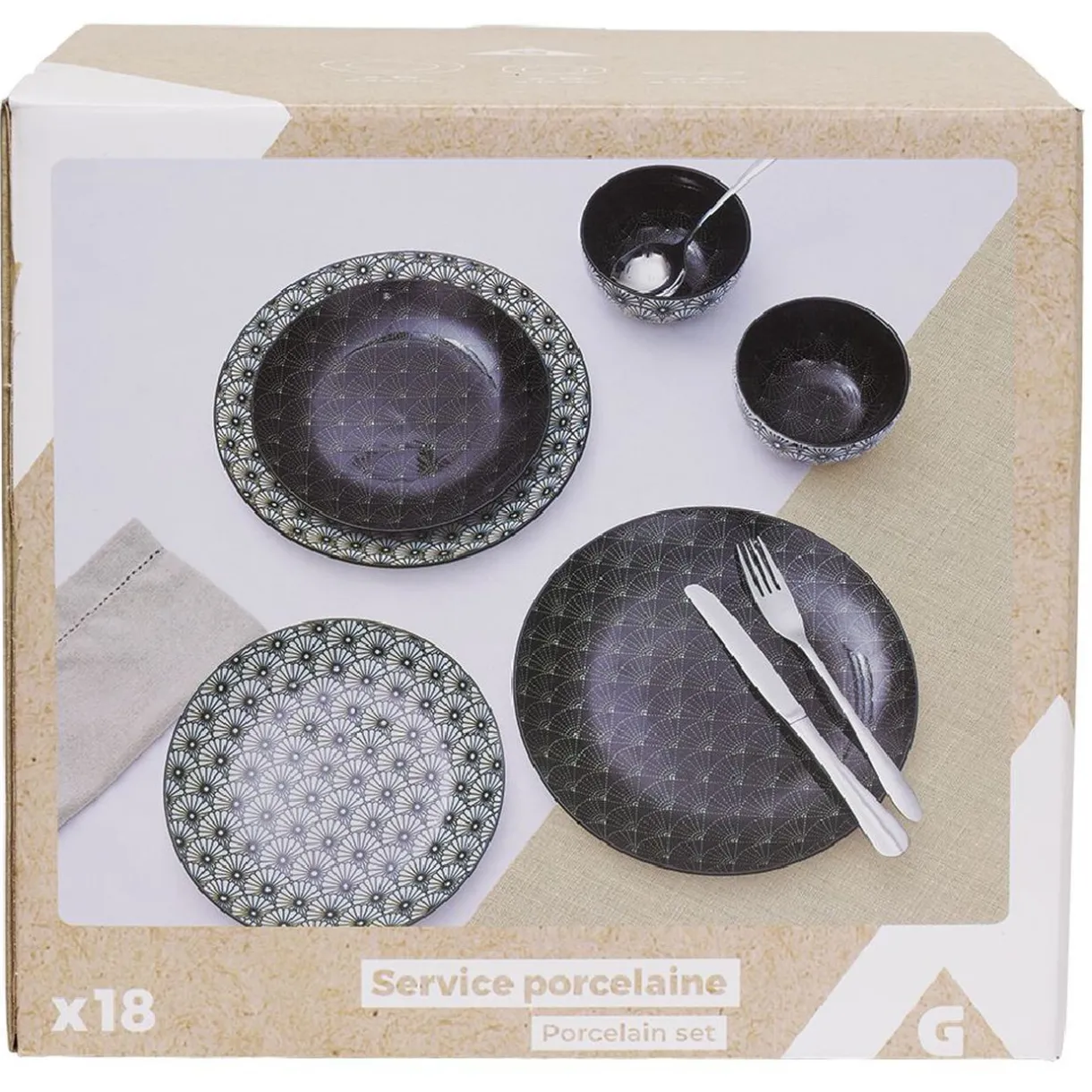 Service en porcelaine motif noir et blanc 18 pièces^Gifi Best