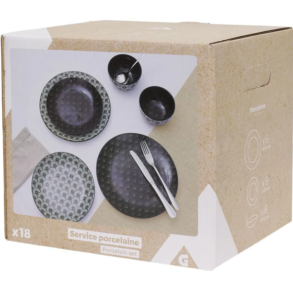 Service en porcelaine motif noir et blanc 18 pièces^Gifi Best