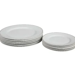 Service vaisselle 12 pièces blanc décor filet doré^Gifi Best