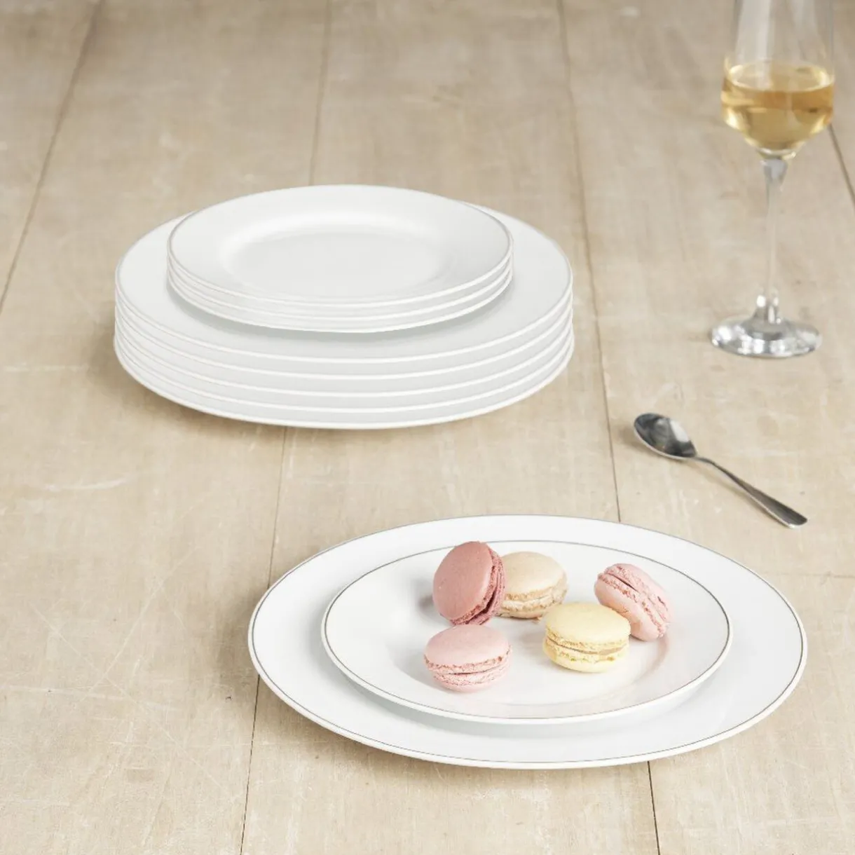 Service vaisselle 12 pièces blanc décor filet doré^Gifi Best