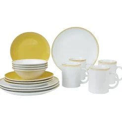 Service vaisselle complet jaune et blanc 32 pièces^Gifi