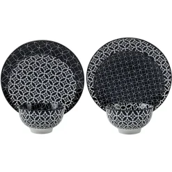 Service vaisselle en porcelaine 18 pièces motif graphique noir et blanc^Gifi Sale