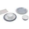 Service vaisselle en porcelaine 18 pièces motif graphique bleu et blanc^Gifi New