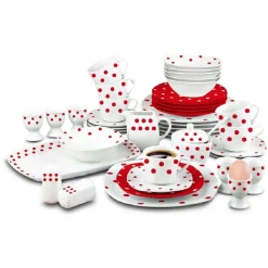 Service vaisselle porcelaine rouge et blanc à pois^Gifi Clearance