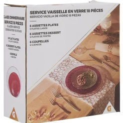 Service vaisselle rond en verre rouge transparent 18 pièces^Gifi Online