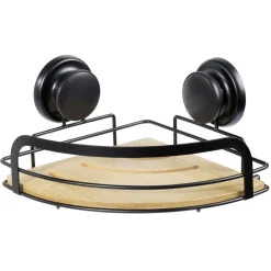 Gifi Serviteur de douche d'angle bambou et métal noir