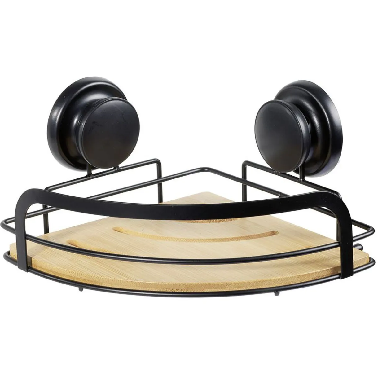 Gifi Serviteur de douche d'angle bambou et métal noir