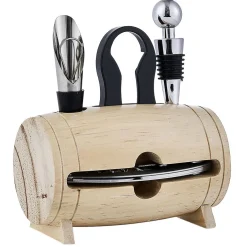 Set 4 accessoires à vin dans tonneau en bois^Gifi Discount