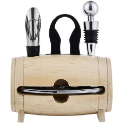 Set 4 accessoires à vin dans tonneau en bois^Gifi Discount