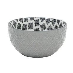 Set 4 bols décor ethnique noir et blanc et support en bambou^Gifi New