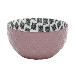 Set 4 bols décor ethnique noir et blanc et support en bambou^Gifi New