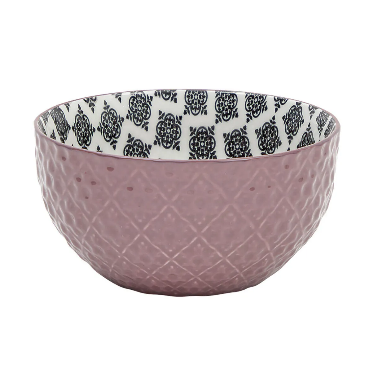 Set 4 bols décor ethnique noir et blanc et support en bambou^Gifi New