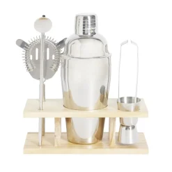 Set à cocktail acier avec support bois 6 pièces^Gifi Outlet