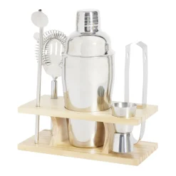 Set à cocktail acier avec support bois 6 pièces^Gifi Outlet