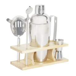 Set à cocktail acier avec support bois 6 pièces^Gifi Outlet