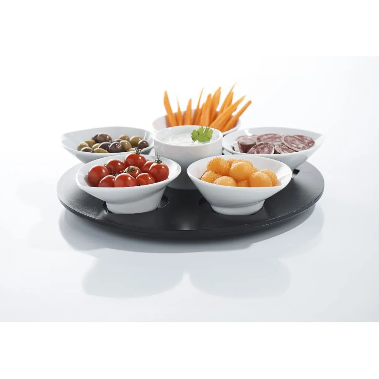 Set apéritif plateau tournant 6 coupelles noir et blanc^Gifi New