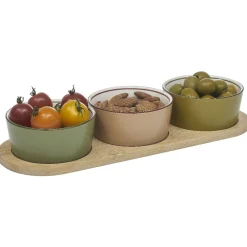 Set apéritif coupelle porcelaine x3 et support bambou^Gifi Discount