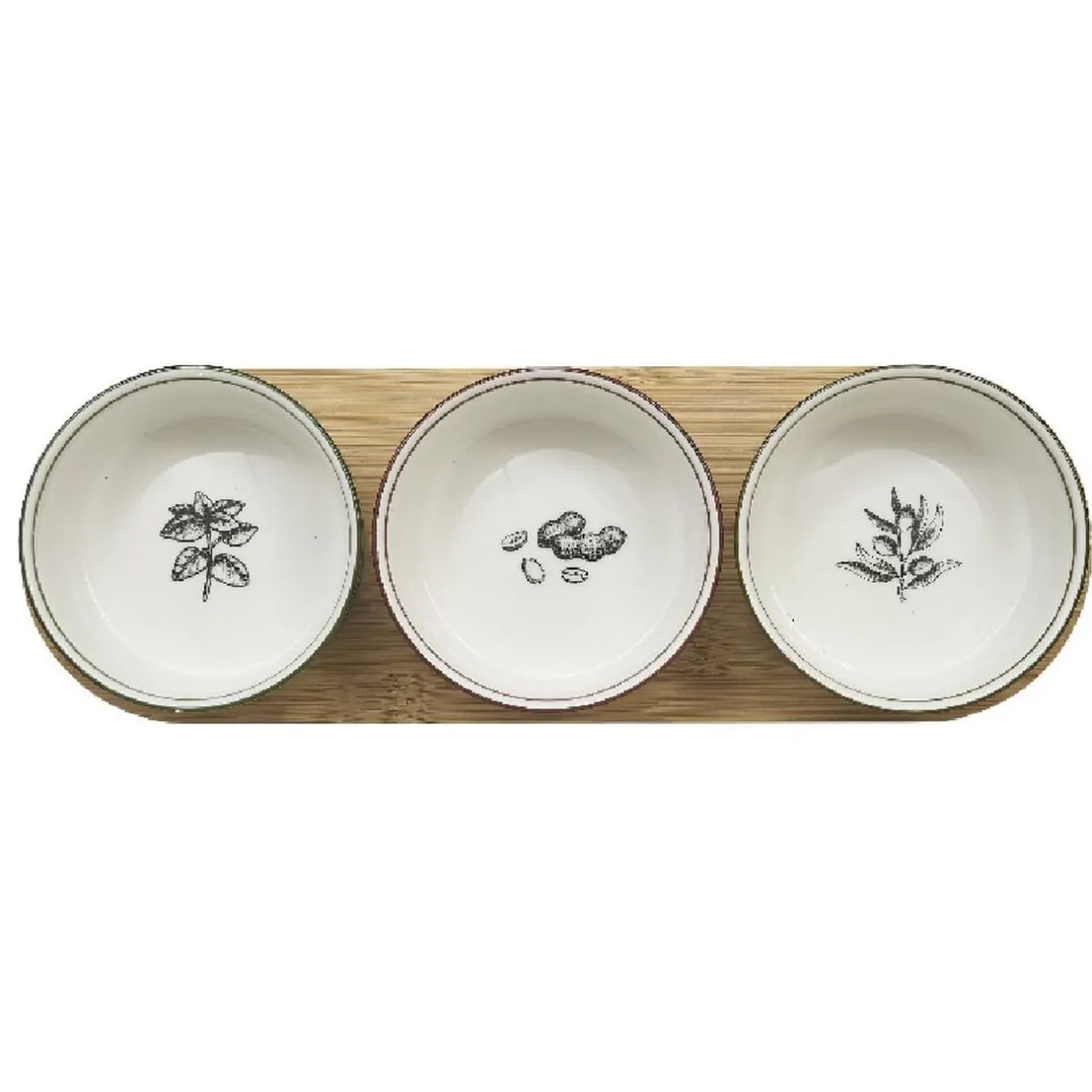 Set apéritif coupelle porcelaine x3 et support bambou^Gifi Discount