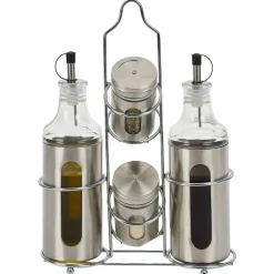 Set assaisonnement 4-en-1 en verre et fer gris^Gifi Best