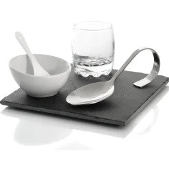 Set café gourmand ardoise et porcelaine blanche 5 pcs^Gifi Online