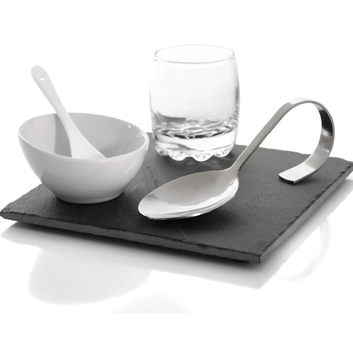 Set café gourmand ardoise et porcelaine blanche 5 pcs^Gifi Online