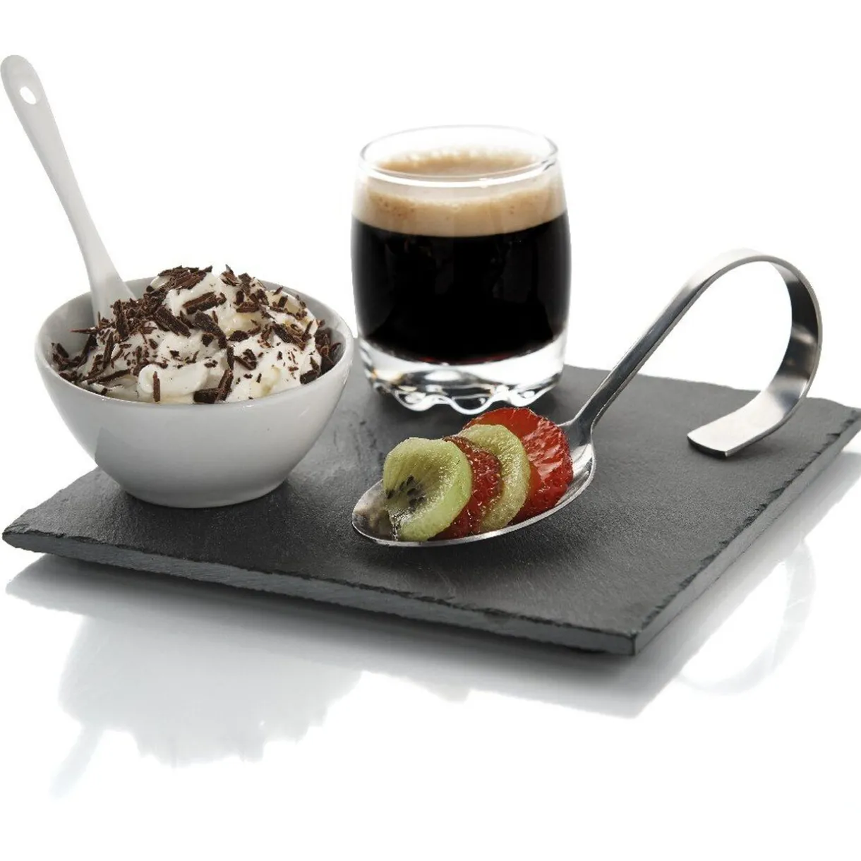 Set café gourmand ardoise et porcelaine blanche 5 pcs^Gifi Online