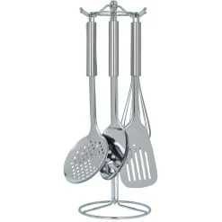 Set de 6 ustensiles de cuisine avec support inox gris Ø16xH40,5cm^Gifi Discount
